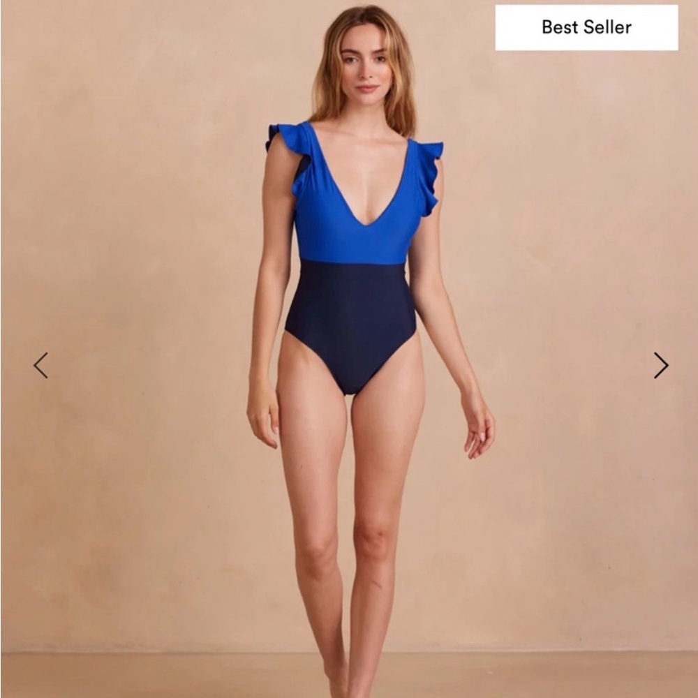 summersalt Two-Tone Ruffle Backflip One-Piece Swimsuit - Lapis & Navy
